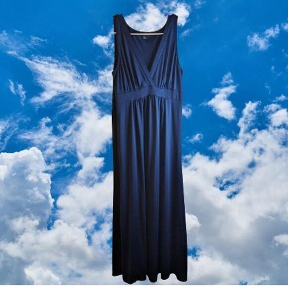 Jones of New York medium navy long polyester blend stretch empire waist dress - Picture 1 of 1